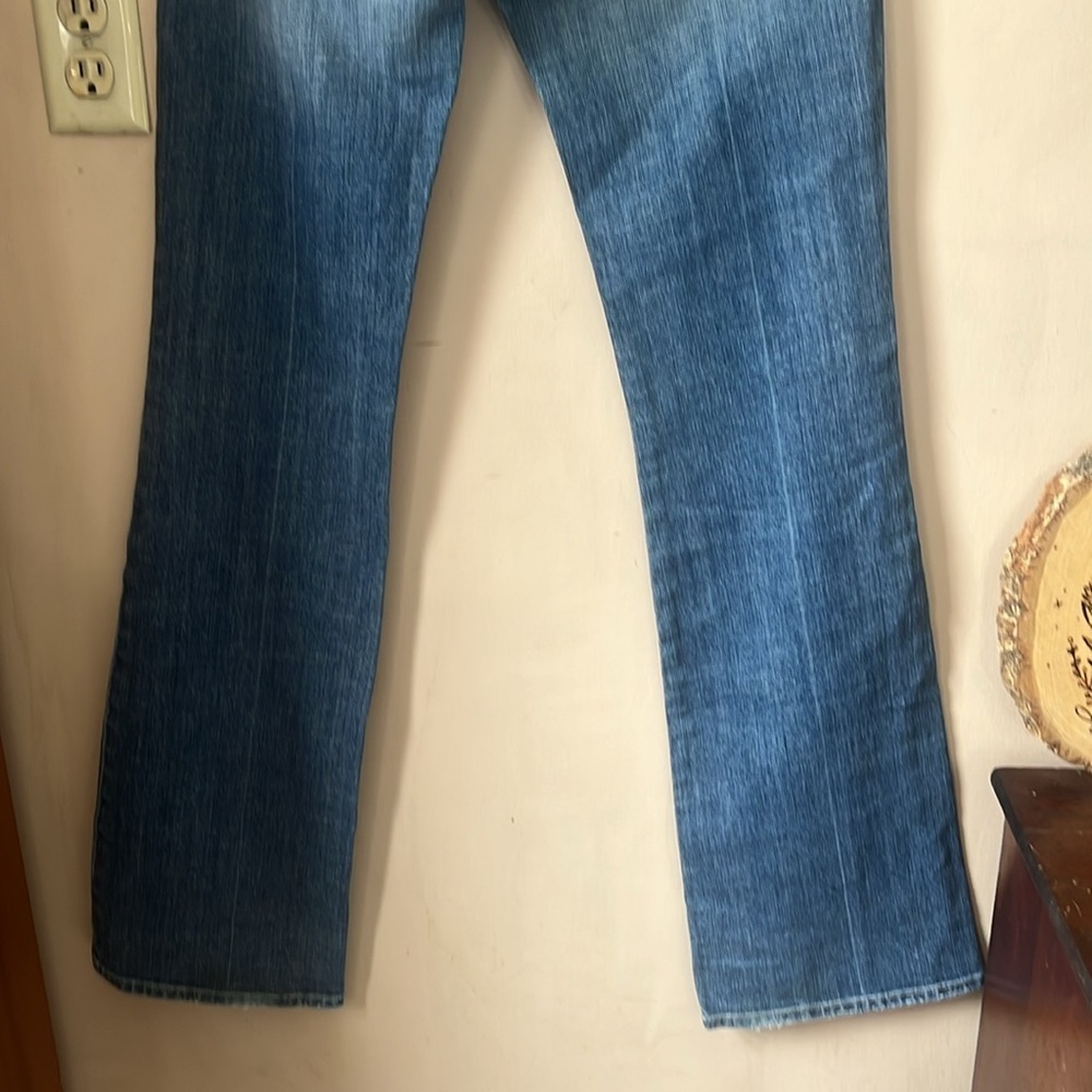 7FAM Blue Distressed Denim Lowrise Bootcut Jean Size 27 Y2K - Picture 9 of 10